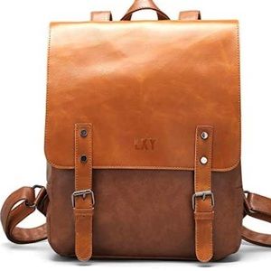 LXY Vegan Leather Backpack Vintage Laptop Bookbag